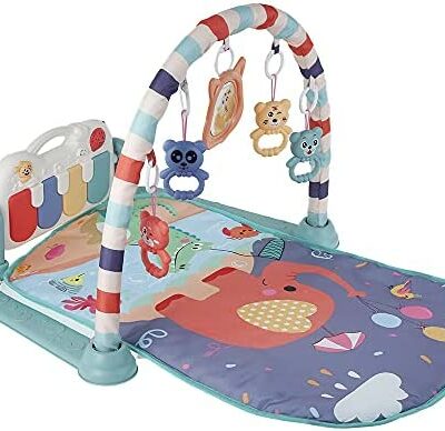 Tapis de jeu musical pour bébé multifonctionnel portable Musique et lumière Tapis de jeu pour bébé fille Arche rétractable Contient 5 jouets suspendus pour bébé nouveau-né tout-petit garçons filles (vert)