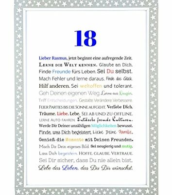 18e anniversaire - Idée cadeau de 18 ans - Image personnalisée avec cadre - Cadeau d'anniversaire pour un garçon/homme ou cadeau d'argent Art Print A4