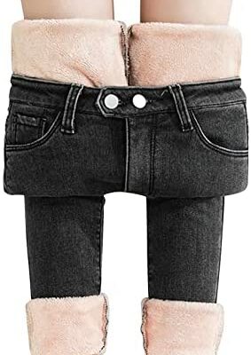 Briskorry Jeans d'hiver Jeans chauds Pantalons d'hiver épais en peluche pour femmes Pantalons extensibles en denim doublés Jeans chauds chauds Plus Velours Épaissir Pantalons de sport Pantalons de fitness Pantalons de survêtement