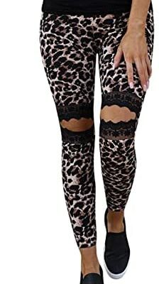 Briskorry Leggings pour femme, leggings de sport à lacets, pantalons de fitness et de yoga avec empiècements en dentelle florale, tailles S-2XL