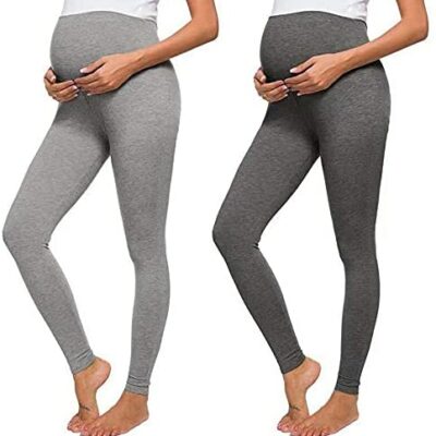 Bysion Legging de Maternité Long Pantalon de Maternité Leggings Coton Stretch Pantalon de Grossesse Bas de Jogging Femme Pantalon de Loisir pour Femme Enceinte - Lot de 2