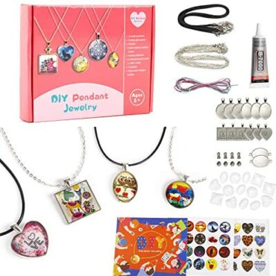 EFO SHM Craft Set Ensemble de bijoux pour enfants, bracelets à faire soi-même, colliers à pendentif pour filles et garçons