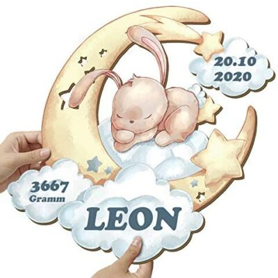 Elbeffekt applique murale lapin en bois - cadeau personnalisé - cadeau de naissance filles cadeaux personnalisés cadeau de baptême bébé - cadeaux prénom bébé en bois véritable