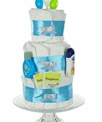 Gâteau de couches garçon bleu - cadeau pour naissance, baptême et baby shower - gâteaux de couches uniques de dubistda