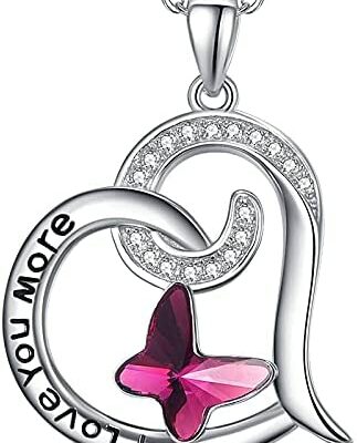 KINGWHYTE Collier Papillon pour Femme en Argent Sterling 925 Je T'aime Plus Coeur Pendentif Collier Bijoux Cadeaux pour Mère Fille Femme