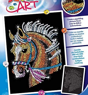 MAMMUT 8041517 - Cheval d'image à paillettes Sequin Art, image enfichable, kit de bricolage avec cadre en polystyrène, modèle d'image velouté, paillettes, épingles, instructions, pour les enfants à partir de 8 ans