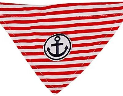 MEGA NOCKO Foulard Bandana pour Chiens et Chats, Ancre de Voile à Rayures Collier de Chien Robuste Collier en Nylon Lavable avec Taille de Cou Réglable Collier pour Chat en Rouge ou Bleu