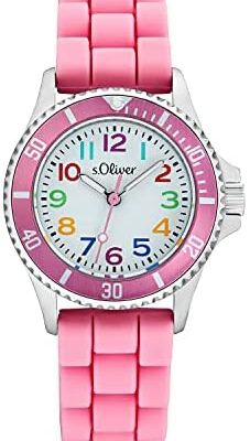 Montre analogique à quartz s.Oliver pour enfants, avec bracelet en silicone, étanche à 3 bars, livrée dans un coffret cadeau