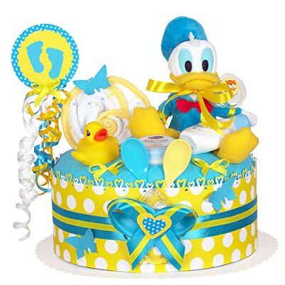 Pampers Cake >> Donald Duck Nappy Cake Baby Gift Lovely 2 Colored Color (Bleu/Jaune) - Cadeau pour nouveau bébé, baptême, baby shower/original, cadeau pratique pour les bébés