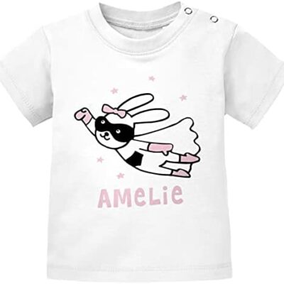 SpecialMe® T-Shirt Bébé avec Nom Personnalisé Lapin Super-Héros Garçon Fille Manches Courtes Coton Bio