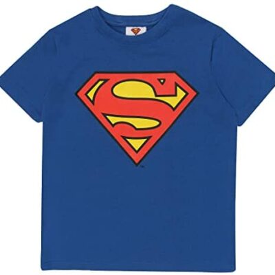 T-shirt à col rond DC Comics pour garçons, imprimé logo Superman, marchandise officielle, 4 à 15 ans |  Haut de super-héros pour enfants, idée cadeau d'anniversaire pour garçons