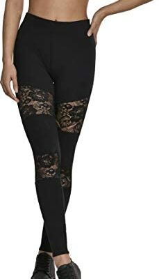 Urban Classics Ladies Laces Inset Sports Leggings Fitness Yoga Pants avec Floral Lace Inserts Disponible en 3 couleurs Tailles XS - 5XL