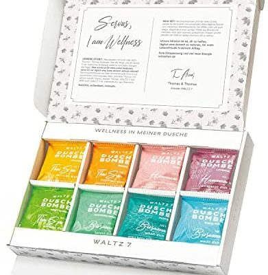 Valse 7, Coffret bombes de douche aromatiques, 16 pièces avec 8 parfums, Aromathérapie Best of Shower Tabs, Coffret cadeau bien-être pour homme et femme, Huiles essentielles pour le bain douche