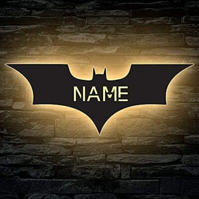 Veilleuse décorative LED chauve-souris Batman, personnalisée avec nom gravure au laser veilleuse chambre d'enfant salon cadeau