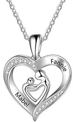 XiXi Collier Personnalisé Collier Prénom pour Mère Fille 2 Prénoms Argent 925 Collier Coeur avec Gravure Collier Famille pour la Fête des Mères Saint Valentin