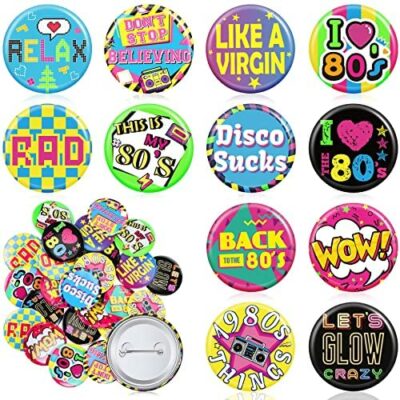 36 Pièces 80s Jeans Party Pin Buttons Multicolore Vintage Accessoires Portables Hip Hop Button Pins 80s Veste Accessoires