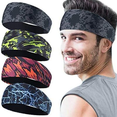 HHOOMY Lot de 4 bandeaux de sport pour homme, bandeaux anti-transpiration et bandeaux de sport pour la course, le cross-training, le yoga