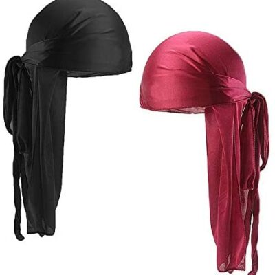 NETUME Lot de 2 Durag et Silk Durag Homme Femme Silk 360 Wave Cap Homme Pirate Bandana, Satin Durag Bandana Homme Bandana Bandana avec queue extra longue et bretelles larges