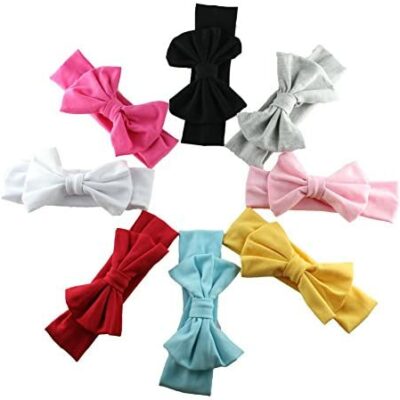 Lot de 8 bandeaux pour enfants Solid Knot Stretch Bandana Accessoires pour cheveux solides pour petites filles ?Double Noeud - Multicolore - Taille Unique