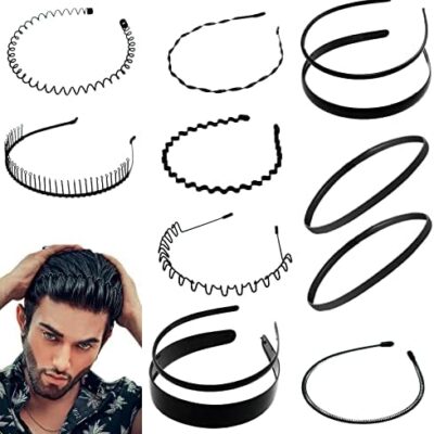 Lot de 12 bandeau pour homme bandeau en métal bandeau en plastique bandeau flexible peigne bandeau élastique anti-dérapant sport unisexe accessoires de cheveux pour homme et femme