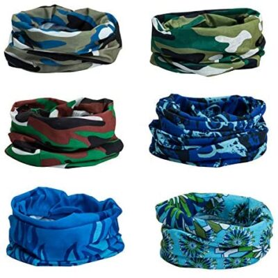 CICMOD Bandana Multifonctionnel, 6 Pièces Tour de Cou Bandeau Couvre-Chef Cou Leggings Casque Écharpe Sport Cheveux Moto Extérieur, Bleu et Vert, Taille Unique