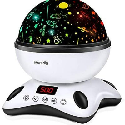 Moredig Music and Glow Baby Night Light, Music Star Projector Light Rotation à 360° + 8 Couleurs + Minuterie + Télécommande, Noël, Anniversaire Enfants Veilleuse LED - Noir & Blanc