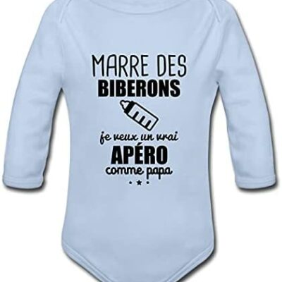 Spreadshirt® Biberon Fatigué Apéritif Humour Cadeau Naissance Body Bébé Manches Longues Bio