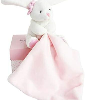 Doudou et Compagnie - Peluche Lapin avec Édredon Mouchoir - Rose - Boîte à Fleurs - DC3337