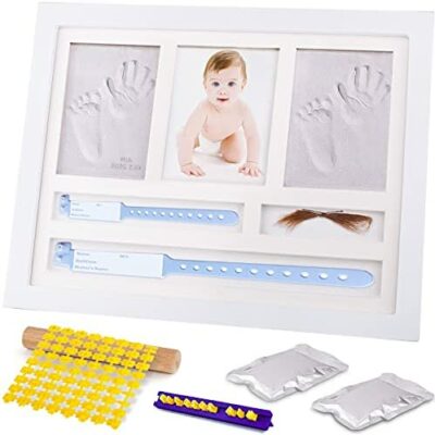 Cadres Photo Empreintes de Bébé, MAISITOO Kit Cadre Photo Empreintes de Mains de Bébé Blanc pour Garçons et Filles Cadeaux de Fête Prénatale Parfaits, Souvenirs de Nouveau-né