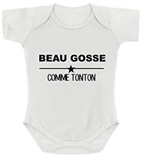 Créa03 Beau Gosse body façon Tonton Naissance Blanc 100% coton