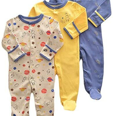 Bébé garçons et filles coton combinaison combinaison à manches longues combinaison douce une pièce pyjama nouveau-né cadeau, paquet de 3, 6/9 mois