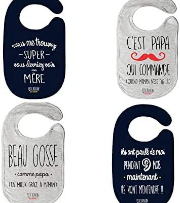 Petit Boucan - Lot de 4 Bavoirs Bébé Garçon - 100% Coton Doux - Doublé Éponge Coton Super Absorbant