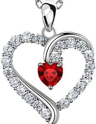 Mesdames Birthstone Heart Necklace 925 Sterling Silver White Gold Plaqué Pendentif Collier pour Femme Diamant Bijoux Cadeaux pour Maman Femmes