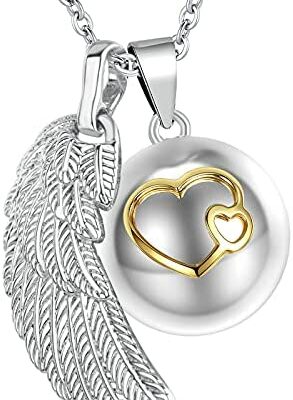 Collier Bola de Grossesse Pendentif Ailes d'Ange Collier Cloches Musicales Maternité Bébé, AEONSLOVE Cadeau Original Future Maman, 2 Chaines