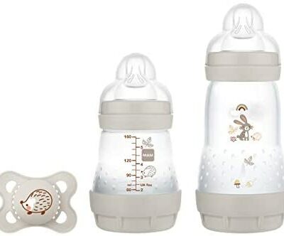 MAM Easy Start Anti-Colic Starter Kit S pour bébé, avec 2 biberons anti-coliques (160 ml et 260 ml), avec tétine et tétine taille 1, cadeau bébé, dès la naissance, lapin