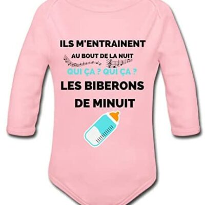 Spreadshirt® Biberon Minuit Naissance Humoristique Cadeau Original Body Bébé manches longues bio