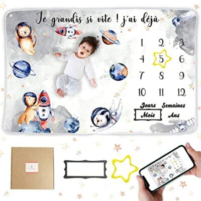 Couverture Bébé Milestone IZAYOI - Cadeau de Naissance Garçon ou Fille - Couverture Bébé Personnalisée - Couverture Photo Personnalisée - Idées Cadeaux Bébé - Coffret Naissance - Couverture Bébé Lune