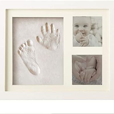 Kit de fabrication de mains et d'empreintes de pieds de bébé souvenir pour garçons et filles nouveau-nés Cadeaux de douche de bébé personnalisés Cadres photo d'art de mémoire de bébé - Blanc