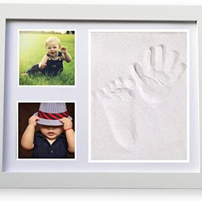 Kit Cadre Mains et Empreintes de Bébé avec Photos Cadeaux Originaux Check-list Naissance et Anniversaire Décorations Mur et Table en Argile Blanche pour Votre Enfant Décor pour Faire des Souvenirs Inoubliables