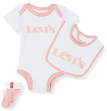 Levi's Kids Baby & Toddler Layette Set Baby Girls New Logo Baby Hat, Body, Bootie Set of 3 0253