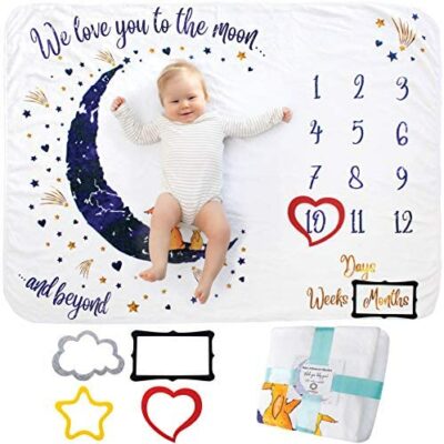Baby Step Blanket (fr) Couverture unisexe Baby Moon (fr) Couverture mensuelle (fr) Cadeaux personnalisés pour baby shower (fr) Suit la croissance de bébé (fr) Doux et épais