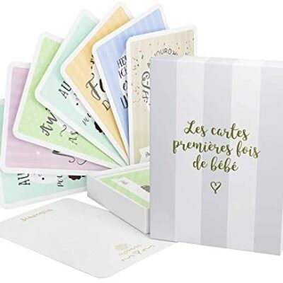 Cartes pour la première fois de bébé et boîte souvenir (français) - 40 cartes photo unisexes Milestone - Futures mamans et âges - Idéal comme cadeau