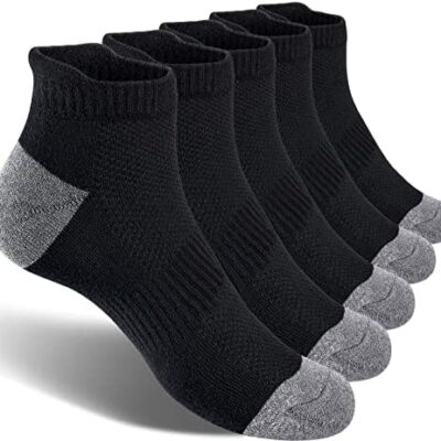 VoJoPi 5 paires de chaussettes de sport pour homme, chaussettes de course respirantes en coton extensible pour homme, soutien de la voûte plantaire