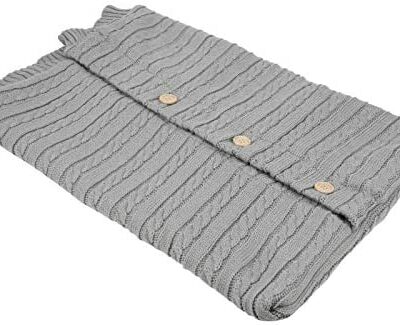 Couverture d'emmaillotage pour bébé et sac de couchage pour poussette en fibre polyacrylique épaissie en cachemire garder au chaud 0-12 mois bébé automne extérieur hiver (gris clair)