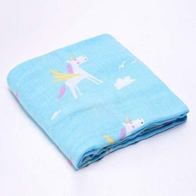 DNAEGH Muslinlife, Bébé Swaddle Wrap Doux Bambou Coton Couverture, Couverture pour Poussette 120*120cm Licorne