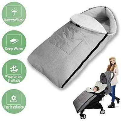 Rziioo Couvre-pieds pour bébé, poussette hiver sac de couchage coupe-vent pied couverture lin coussin fermeture éclair sac de couchage poussette coupe-vent coussin couette, gris