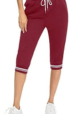 Irevial​​ Pantalon de sport pour femme Pantalon de sport court d'été 3/4 Athleisure Pantalon de jogging taille basse avec poches et cordons de serrage