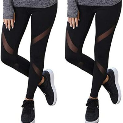 Lot de 2 leggings Libella pour femme avec panneaux en maille Fitness Yoga Track Pants 4107 Noir