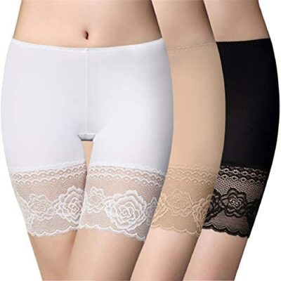 Voqeen Culotte en Dentelle Respirante Sous-Vêtements pour Femmes Short Pantalon de Sécurité Culotte en Dentelle Leggings de Sécurité Sous-Vêtements Doux Stretch Dentelle Garniture Stretch Shorts 3 Pièces