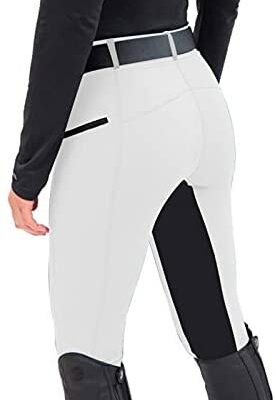 Active Reithose Damen Reitleggings mit Reißverschlusstaschen Elastische Beinabschluss